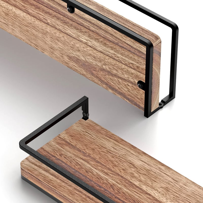Meangood Floating Shelves Wall Mounted Set of 2, Rustic Wood Wall Storage Shelves for Bedroom,Living Room,Bathroom, Kitchen Torched Wood - Image 3
